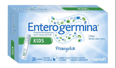Close-up of Enterogermina KIDS packaging and logo