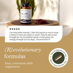 Nutrition facts and ingredients label for Enviromedica beef liver capsules