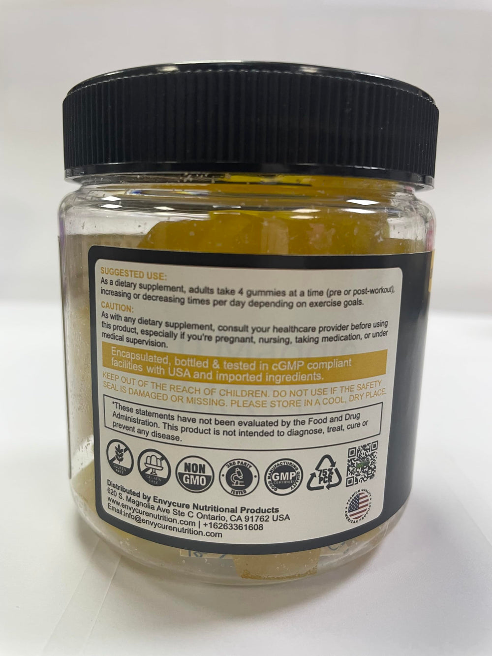 Gluten-free and soy-free gummy ingredients label