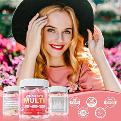 Lifestyle shot of a woman taking a gummy