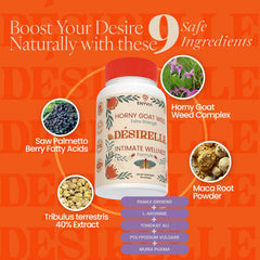 Herbal ingredients: horny goat weed, maca root, Tribulus terrestris