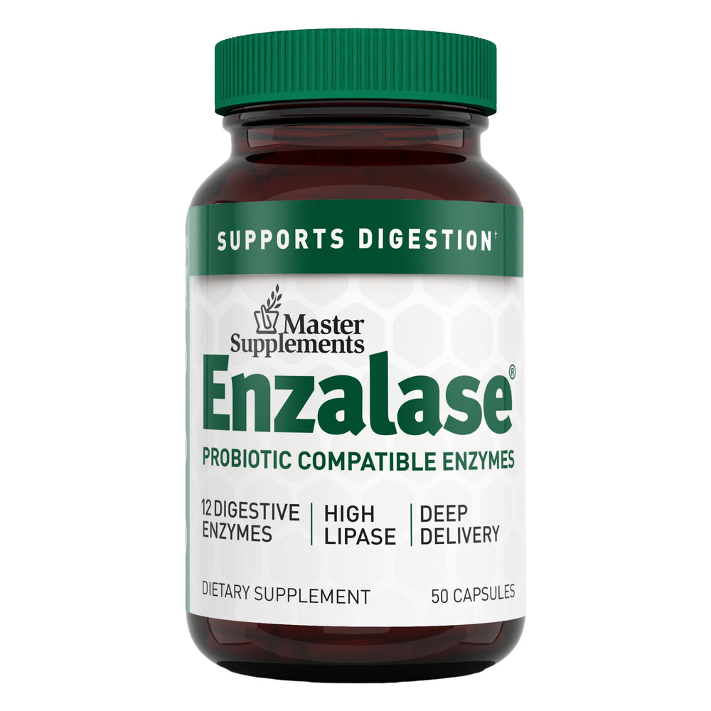 Enzalase bottle label showing 50 capsules