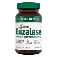 Enzalase bottle label showing 50 capsules
