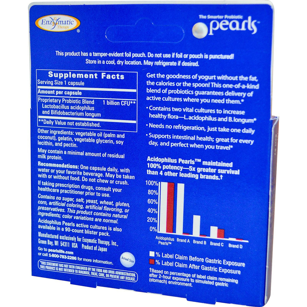 Close-up of Enzymatic Therapy Acidophilus Pearls capsules