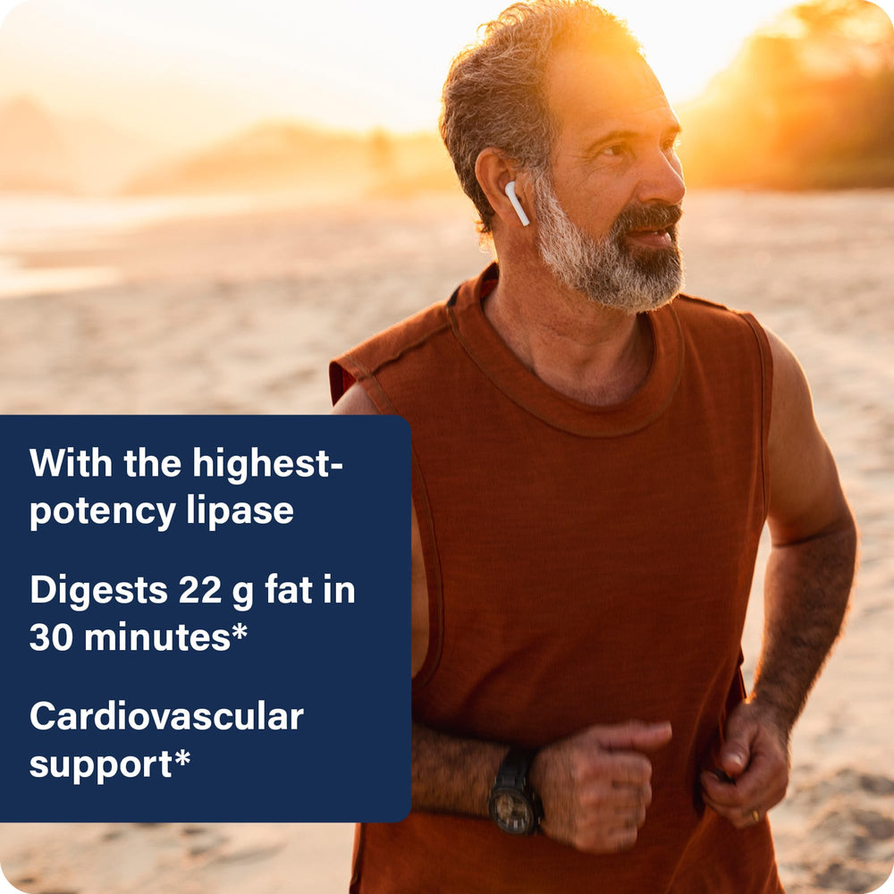 Graphic illustrating fast-acting fat digestion up to 22g per capsule