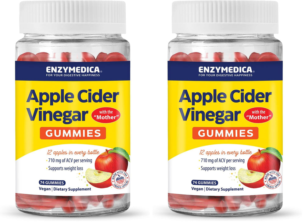 Enzymedica Apple Cider Vinegar Gummies bottle showing the Mother for natural benefits.