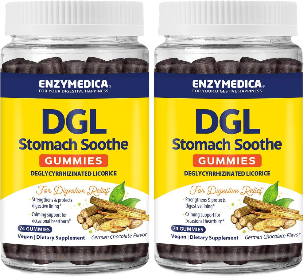 Enzymedica DGL Stomach Soothe Gummies bottle - chocolate flavor