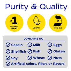 Vegan, kosher, gluten-free icons on Enzymedica Lacto packaging