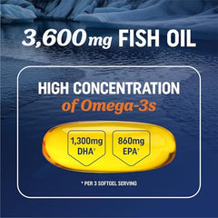 Close-up of label showing 1300 mg EPA and 860 mg DHA per serving