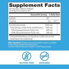 Nutrition label showing 800 mg EPA and 400 mg DHA per serving