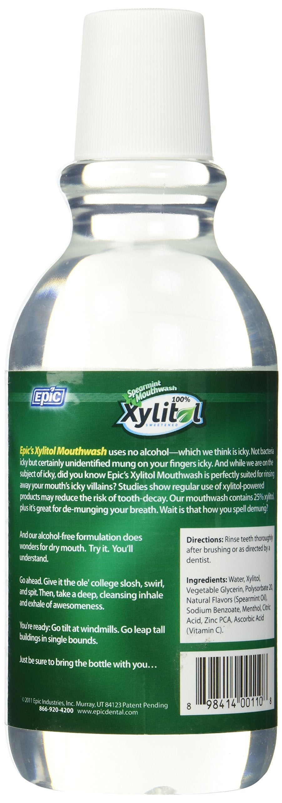 Epic Xyitol Spearmint Mouthwash bottle label close-up
