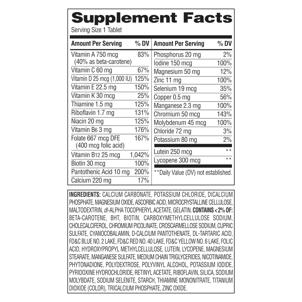 Front label showing 220 count in Equate 50+ multivitamin two-pack