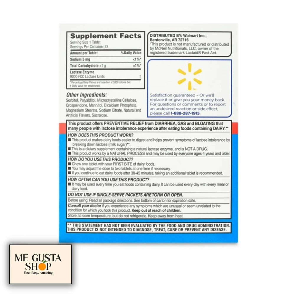 Vanilla flavor lactase enzyme chewables packaging – 32 count