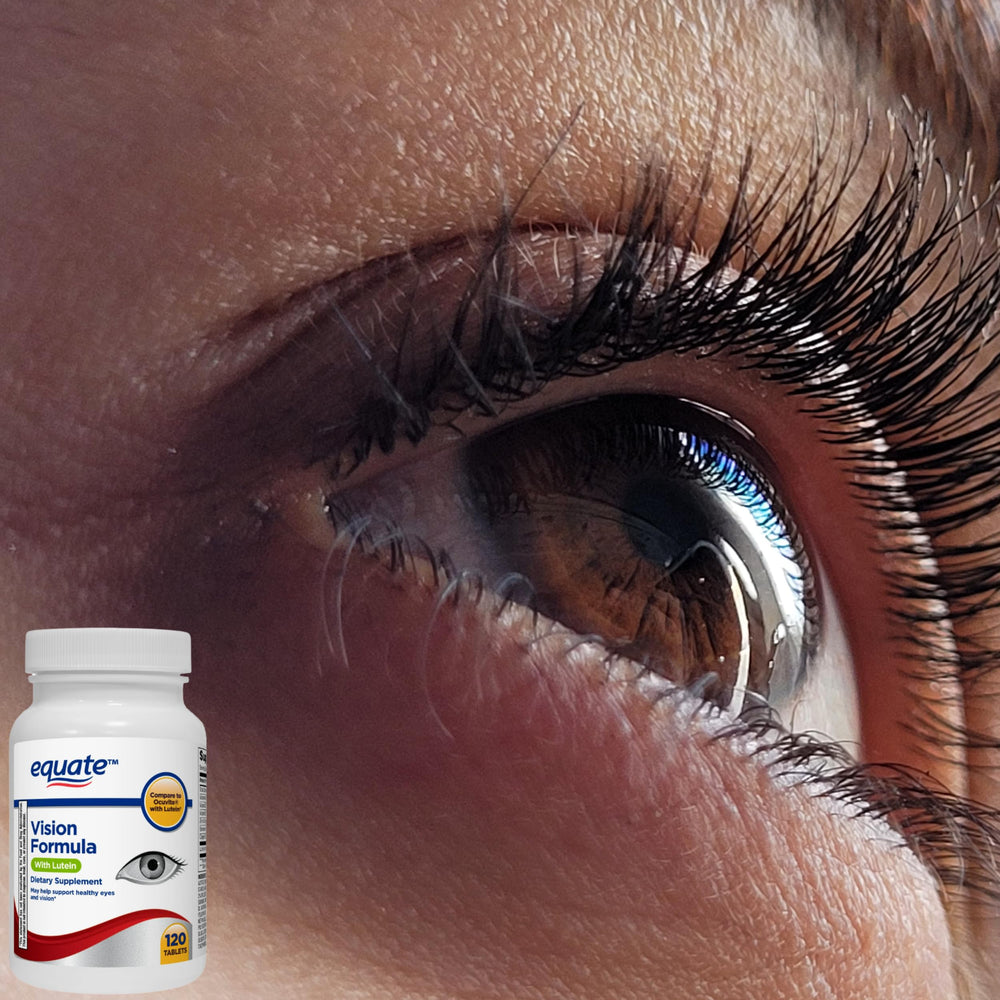 Pill organizer and Equate Vision Formula package