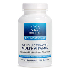 Front view of Equilife Daily Activated Multivitamin bottle
