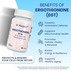 Label highlighting 99% pure ergothioneine and antioxidant support