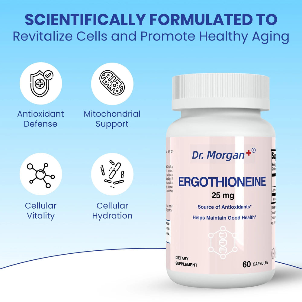 Graphic showing ergothioneine supporting mitochondrial health and energy production