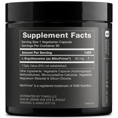 Detail shot of MitoPrime L-Ergothioneine formula emphasizing high purity