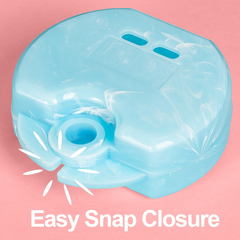 Pack of five marble-style retainer cases stacked together