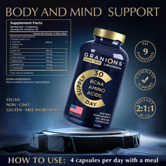 Gluten-free and non-GMO vegan amino acids supplement label