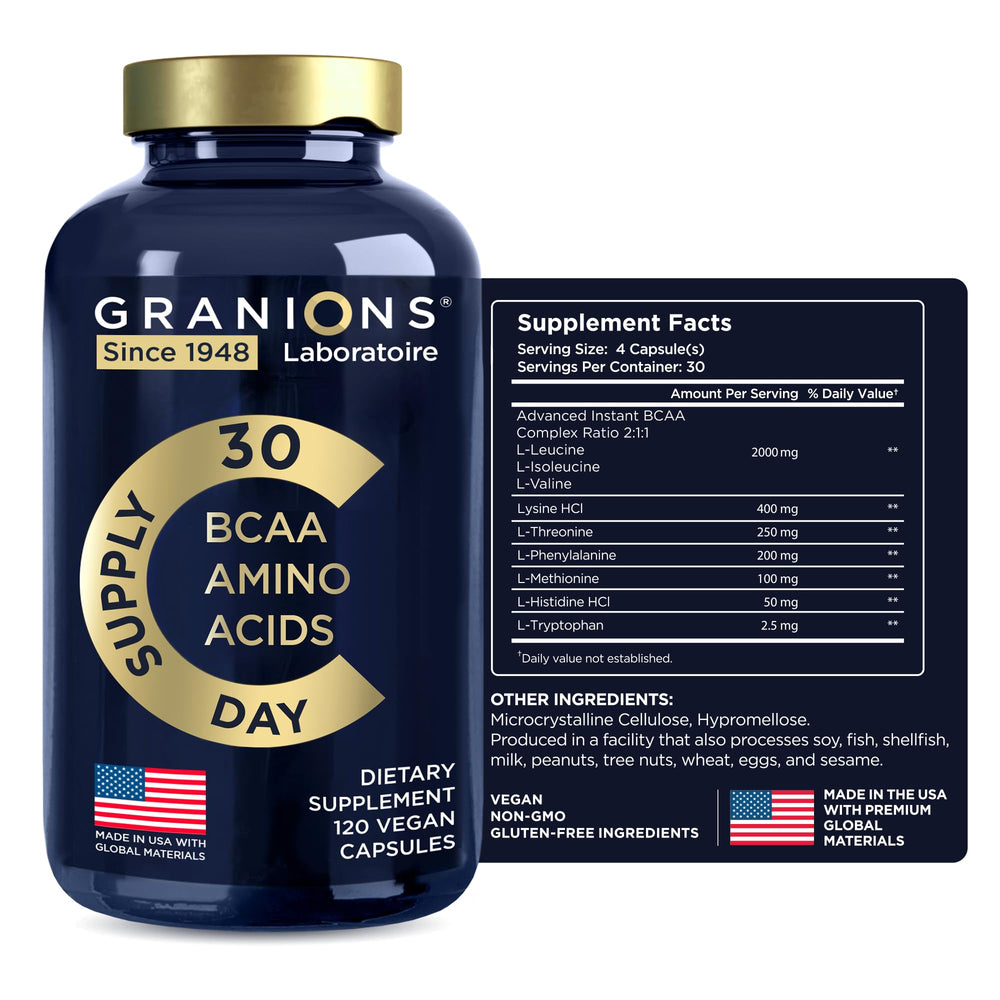 Nutrition for everyday health concept with amino acids bottle