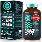 Bottle of Essential Amino Acids supplement with BCAAs and EAAs