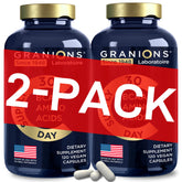 Bottle of vegan essential amino acids capsules