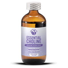 Liquid choline citrate bottle label close-up