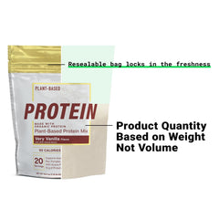 Open jar with scoop of Essential Elements Pea Protein Powder - Very Vanilla
