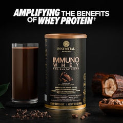 Essential Nutrition Immuno Whey mixing glass highlights quick post-workout shakes