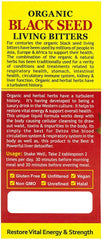 Label close-up: Essential Palace Organic Black Seed Detox Living Bitters 16 oz