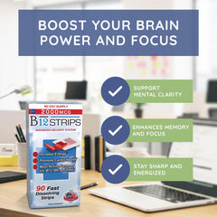 Dissolving B12 energy strip under the tongue