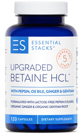 Bottle of Essential Stacks Betaine HCl with Pepsin - 120 capsules