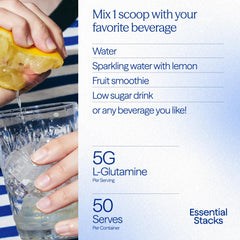 Glass of water with Raspberry Lemonade L-Glutamine powder dissolving