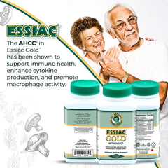 Essiac Gold® capsules with a wooden spoon