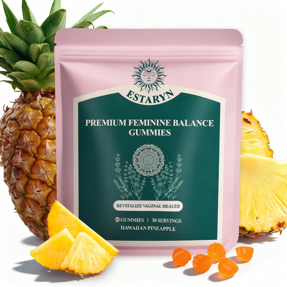 Estaryn Premium Feminine Balance Gummies bottle with packaging