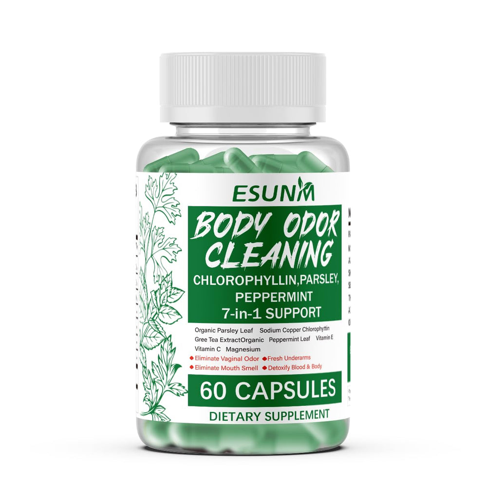 Chlorophyllin-based deodorizing supplement with parsley and peppermint