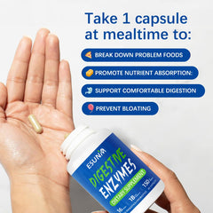 Person taking digestive enzyme supplement for bloating relief