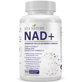 ETANATURE NAD+ bottle close-up showing compact capsules for steady energy support