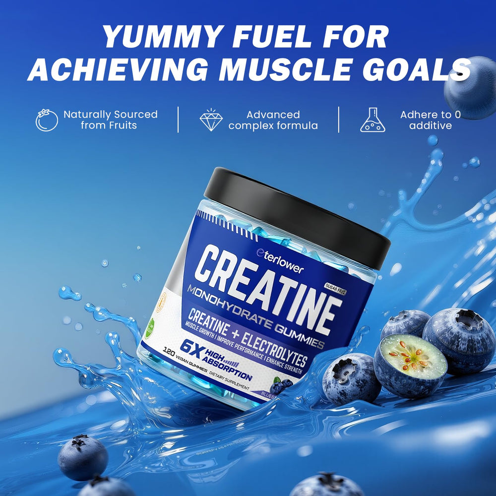 Close-up of blueberry-flavored creatine gummies