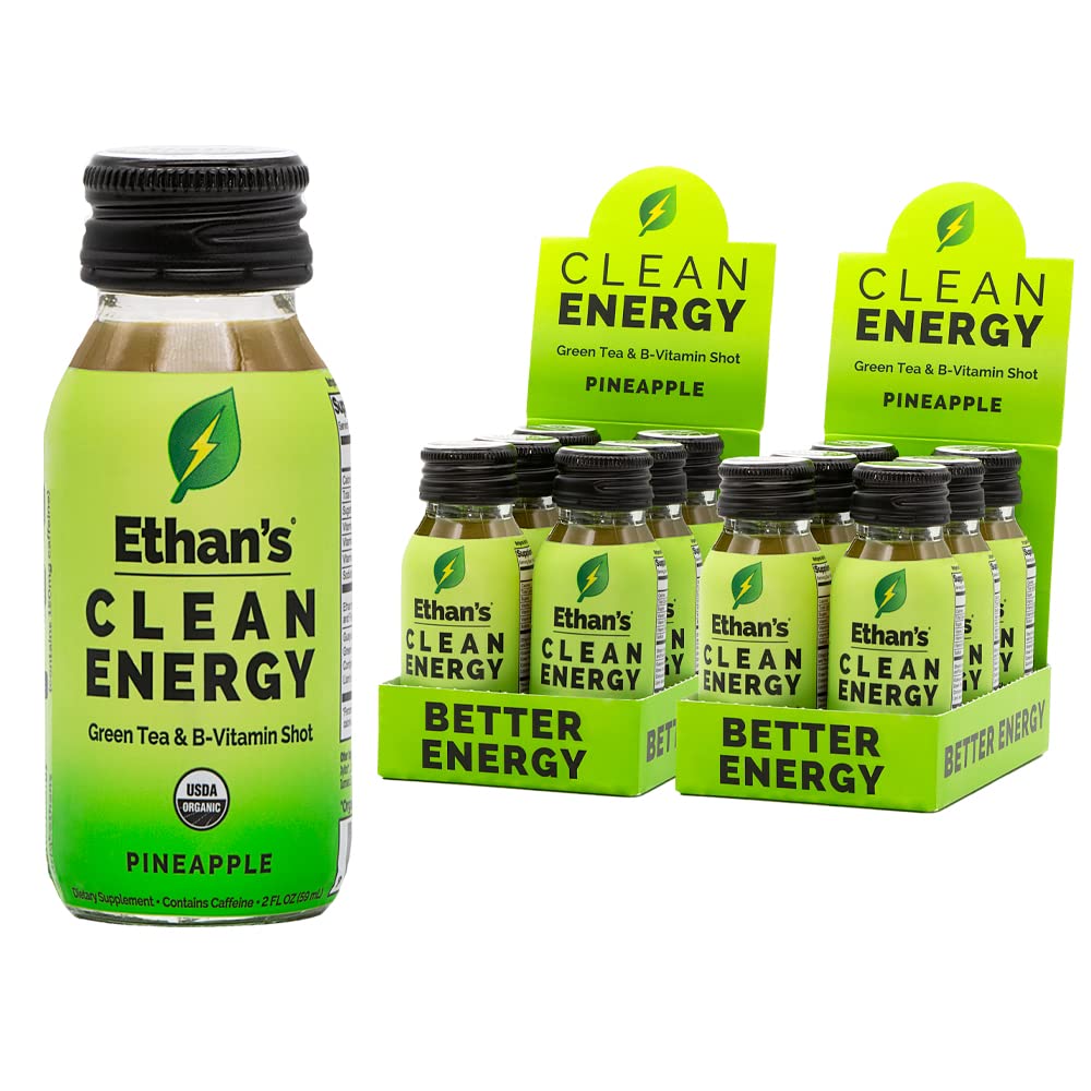 Ethan's Organic Clean Energy Shot pineapple bottle ready for quick focus boost on the go