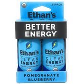 Front view of Ethan's Organic Clean Energy Shots Pomegranate Blueberry 2oz bottle – 2 pack
