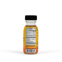 Close-up of orange mango flavor label on Ethan's Organic Energy Shots bottle