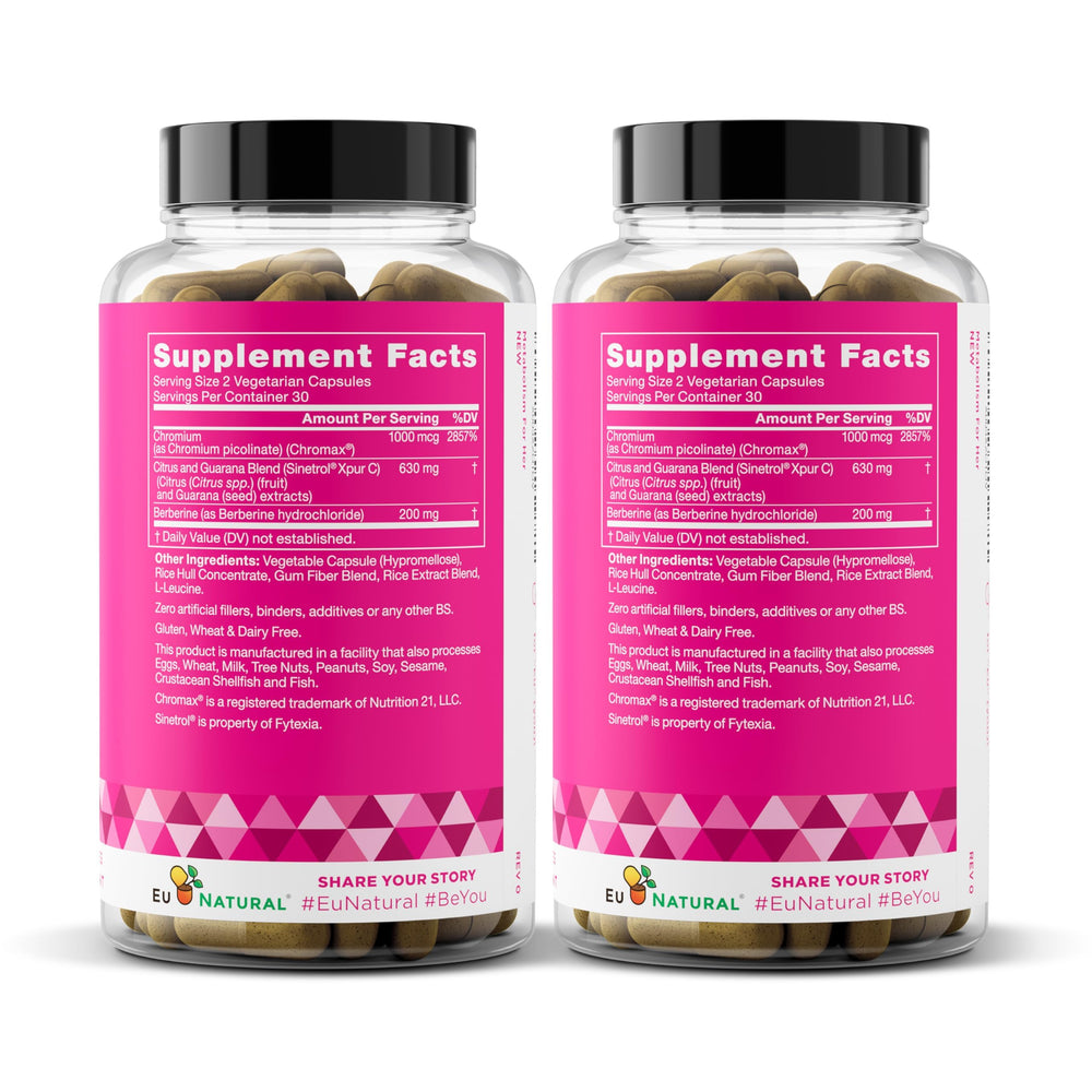 Eu Natural Metabolism for Her visuals show use with meals to support balanced calories.