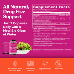 Eu Natural Metabolism for Her diet-friendly label communicates gluten, dairy, and wheat-free formulation.