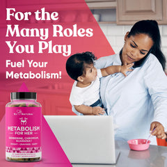 Eu Natural Metabolism for Her vegetarian capsules in blister pack underline cruelty-free plant-based supplement.