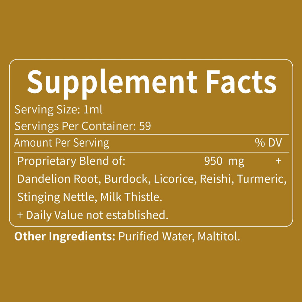 Ingredients label showing 7-herb blend for detox and digestion