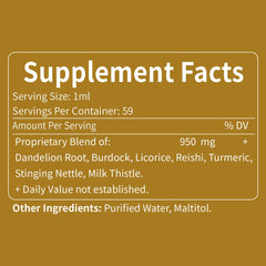 Ingredients label showing 7-herb blend for detox and digestion