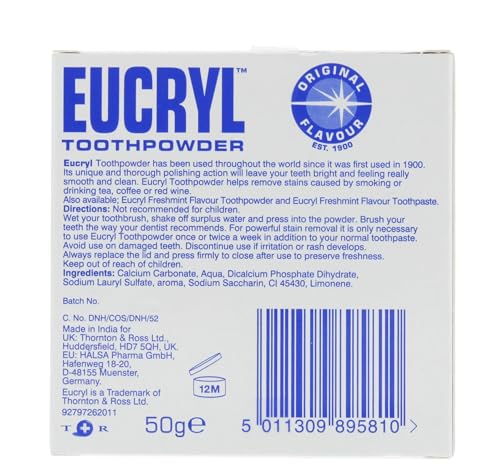 Eucryl Smokers Toothpowder Original 50g - packaging and tube