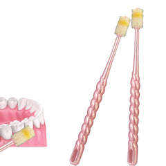 Two pink spherical toothbrushes for chemotherapy patients